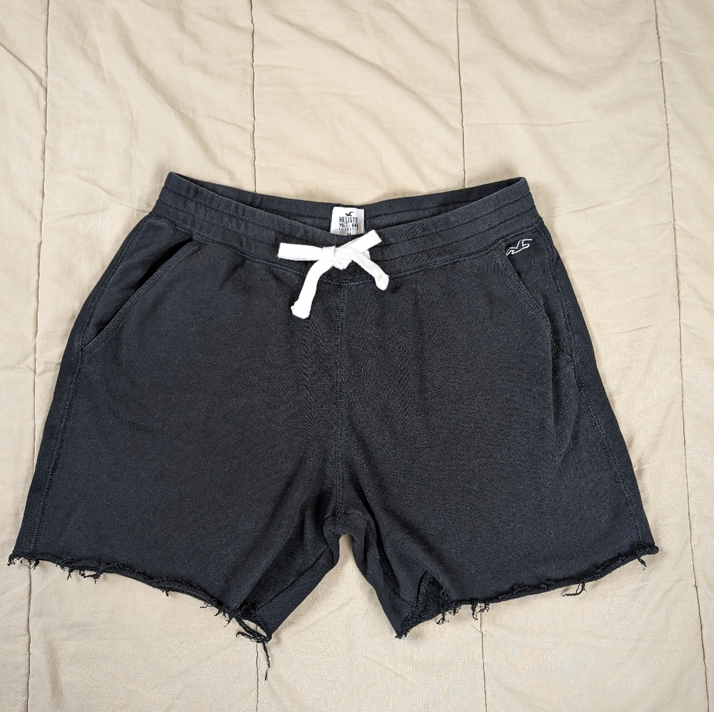 Hollister Black Frayed Hem Sweat Shorts Pockets Medium